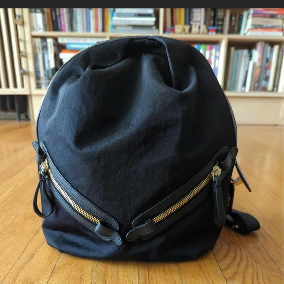 Caraa Women’s Black Leather Backpack with Gold Details CARAA Large Backpack Black Nylon Leather Trim Gold Hardware  main image 3